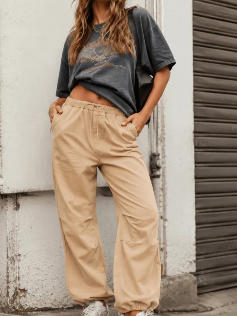 Cotton Parachute Utility Pants Elastic Waist Adjustable Cuff